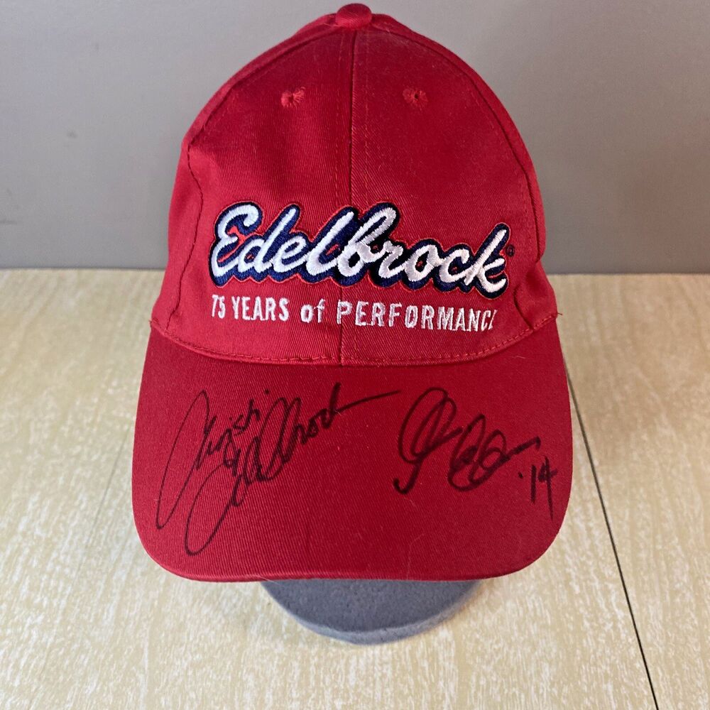 2014 Edelbrock 75th Anniversary Baseball Hat Cap Christi & Vic Jr's Autographs